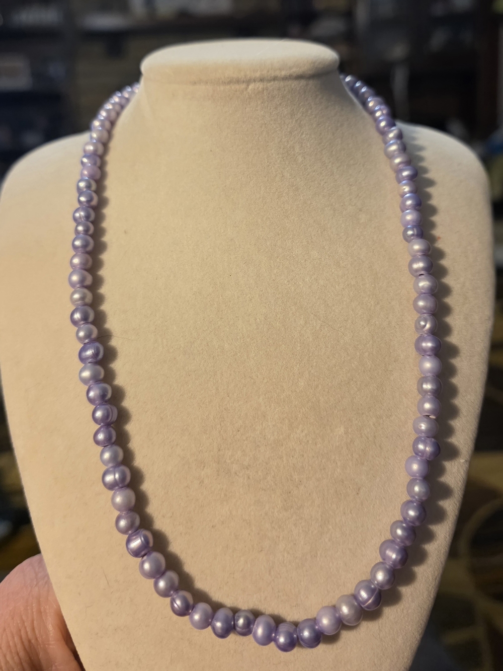 Lavender Pearl Necklace Seedless Pearls